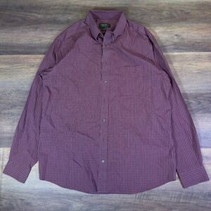 Eddie Bauer Mens Large Tall Burgundy Check Button Down Shirt Relaxed Fit Vintage